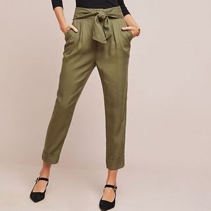 Anthropologie | Tie Waist Pants | Army Green